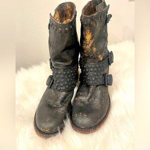 FRYE leather studded straps Veronica Engineer Boots Size 8